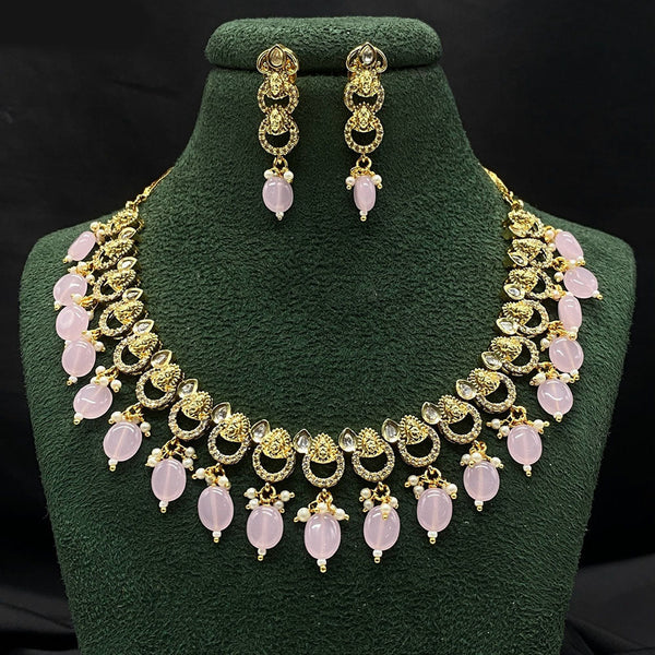 Royal Kundan Jewellery Gold Plated Austrain Stone And Beads Necklace Set