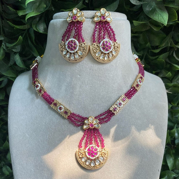 Prime Kundan Jewellery Gold Plated Polki Kundan And Beads Necklace Set