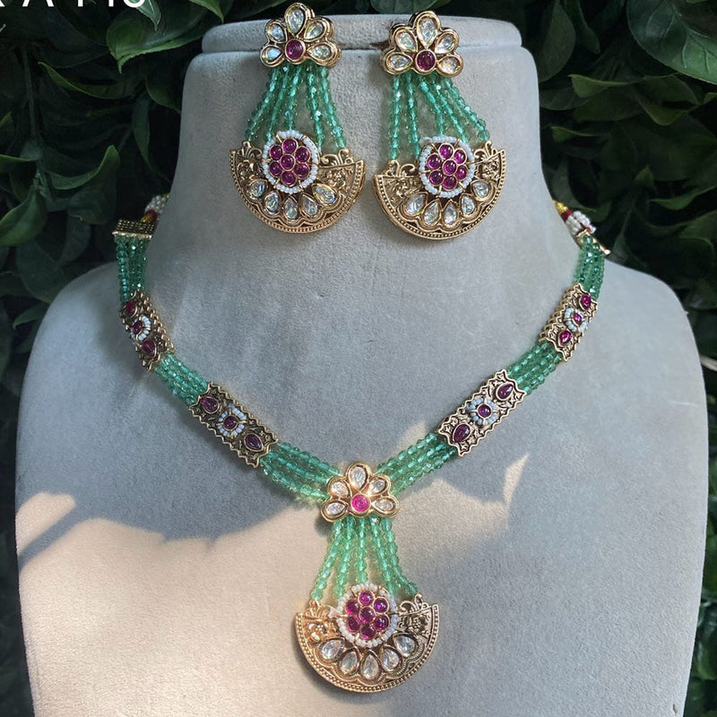 Royal Kundan Jewellery Gold Plated Polki Kundan And Beads Necklace Set