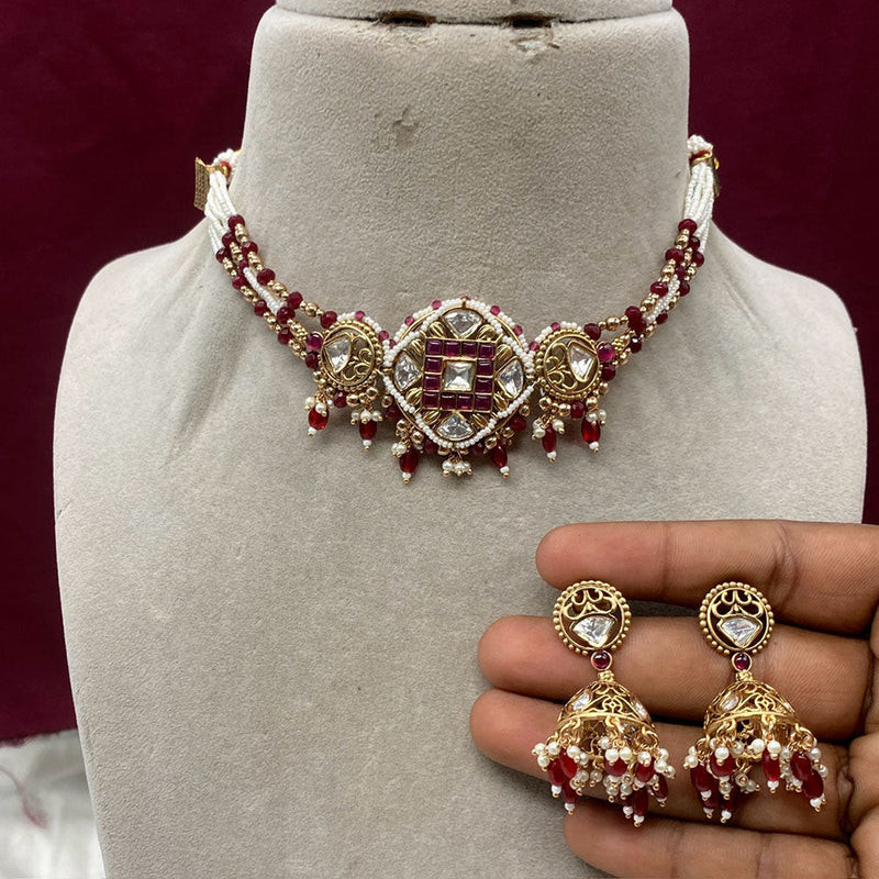 Prime Kundan Jewellery Gold Plated Polki Kundan And Pearls Choker Necklace Set