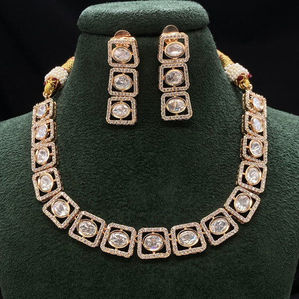 Prime Kundan Jewellery Rose Gold Plated Polki Kundan Necklace Set