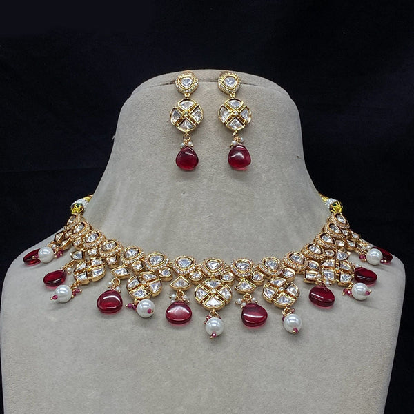 Prime Kundan Jewellery Gold Plated Polki Kundan And Pearls Necklace Set