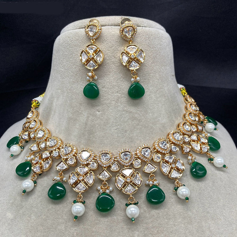 Prime Kundan Jewellery Gold Plated Polki Kundan And Pearls Necklace Set