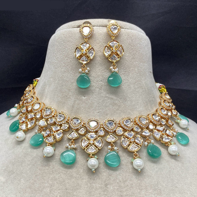 Prime Kundan Jewellery Gold Plated Polki Kundan And Pearls Necklace Set