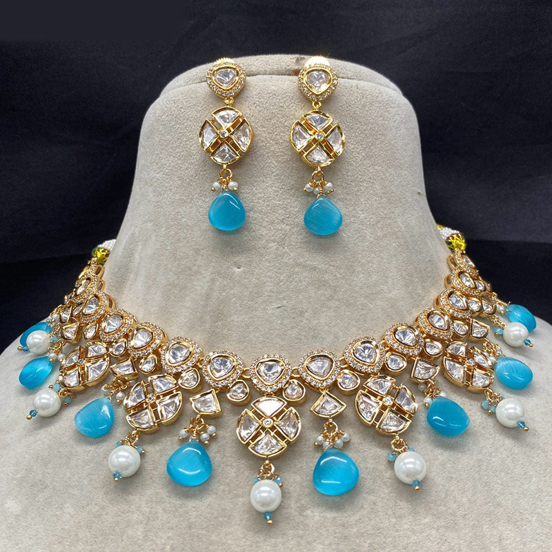 Prime Kundan Jewellery Gold Plated Polki Kundan And Pearls Necklace Set