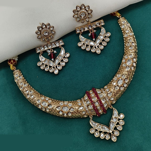 Prime Kundan Jewellery Gold Plated Polki Kundan Necklace Set