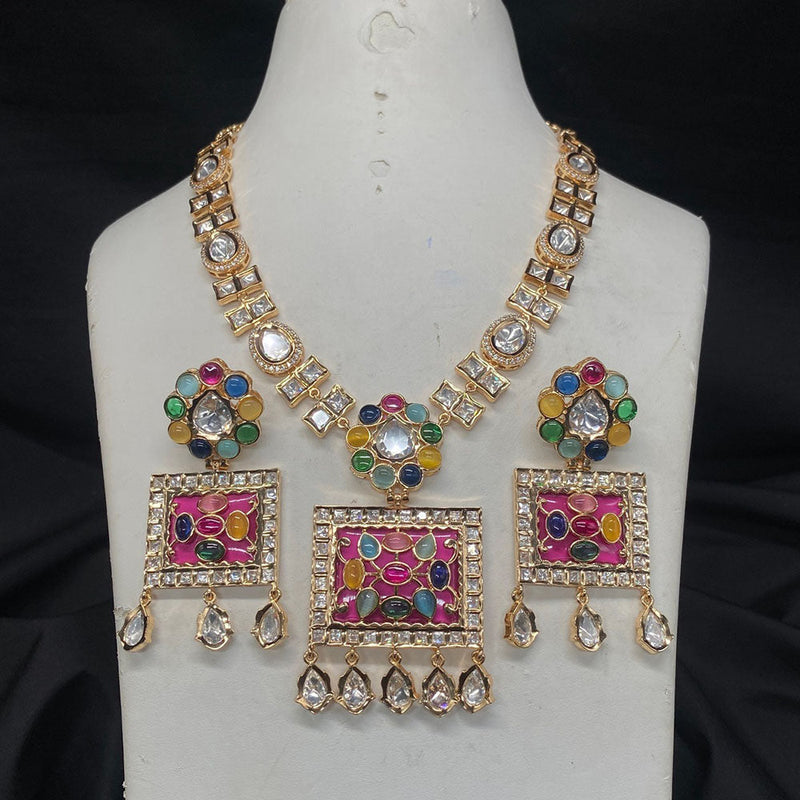 Prime Kundan Jewellery Gold Plated Polki Kundan Necklace Set