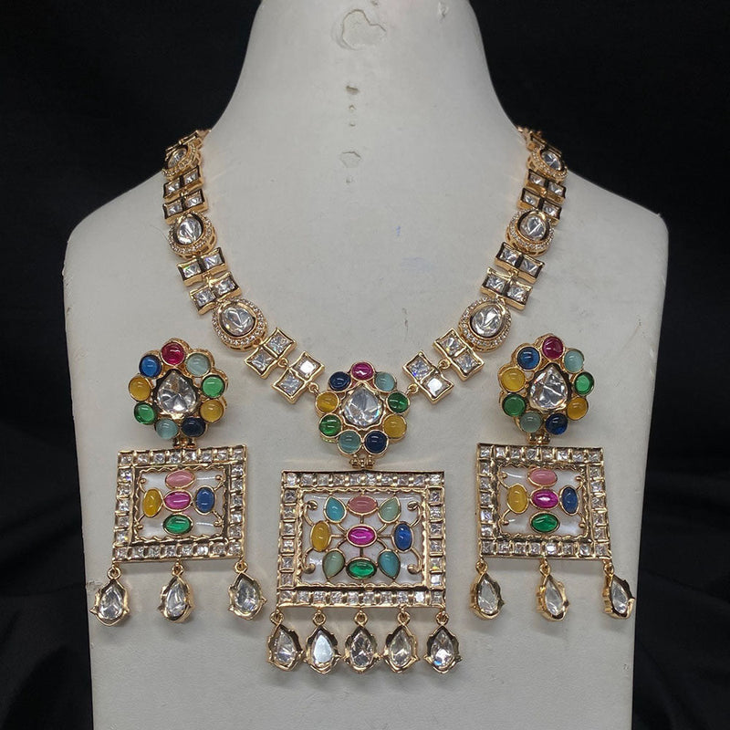 Prime Kundan Jewellery Gold Plated Polki Kundan Necklace Set