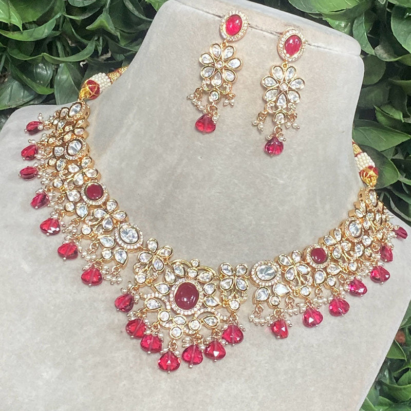 Prime Kundan Jewellery Gold Plated Polki Kundan And Pearls Necklace Set