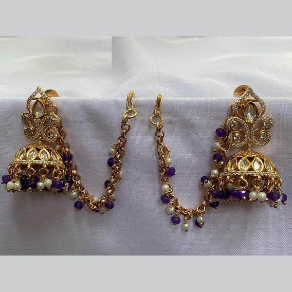 Prime Kundan Jewellery Gold Plated Polki Kundan Kanchain Jhumki Earrings