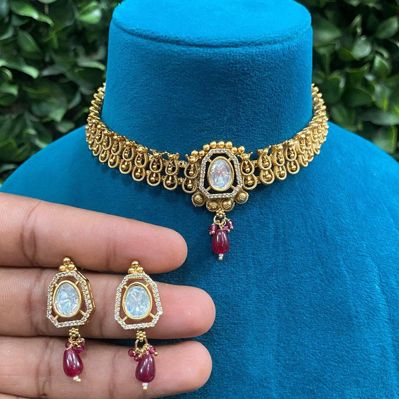 Prime Kundan Jewellery Gold Plated Polki Kundan And Pearls Choker Necklace Set