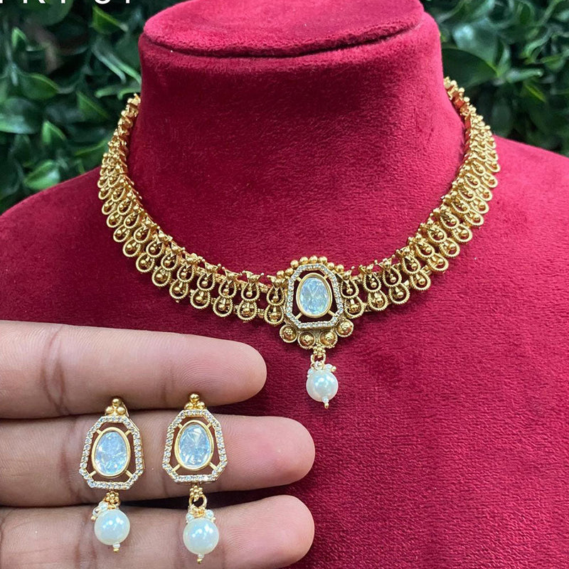 Prime Kundan Jewellery Gold Plated Polki Kundan And Pearls Choker Necklace Set