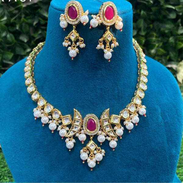 Prime Kundan Jewellery Gold Plated Polki Kundan And Pearls Necklace Set