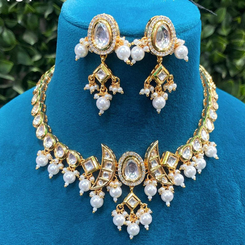 Prime Kundan Jewellery Gold Plated Polki Kundan And Pearls Necklace Set