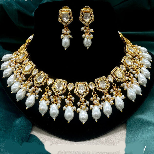 Prime Kundan Jewellery Gold Plated Polki Kundan And Pearls Necklace Set