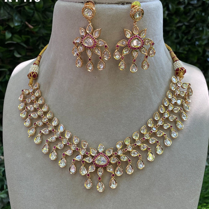 Prime Kundan Jewellery Gold Plated Polki Kundan Necklace Set