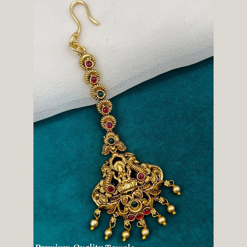 Royal Kundan Jewellery Gold Plated Pota Stone Temple Maangtikka