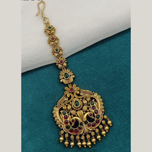 Royal Kundan Jewellery Gold Plated Pota Stone Maangtikka