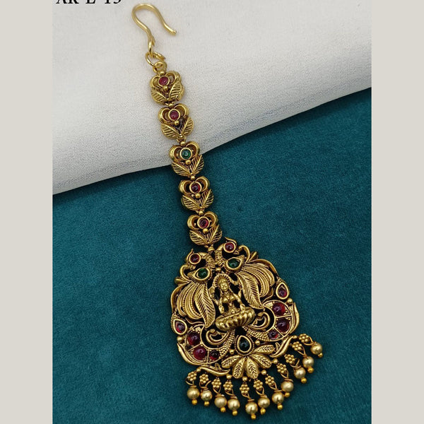 Royal Kundan Jewellery Gold Plated Pota Stone Temple Maangtikka