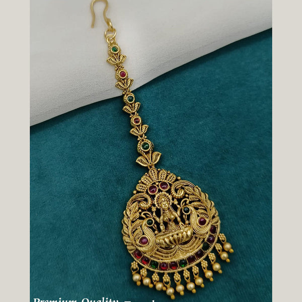 Royal Kundan Jewellery Gold Plated Pota Stone Temple Maangtikka