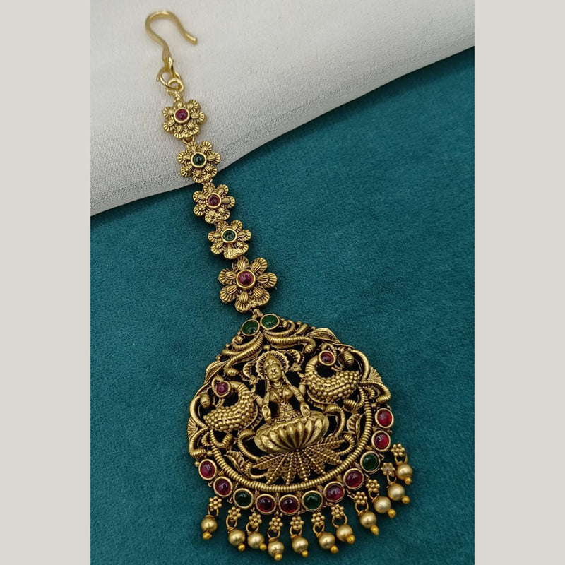 Royal Kundan Jewellery Gold Plated Pota Stone Temple Maangtikka