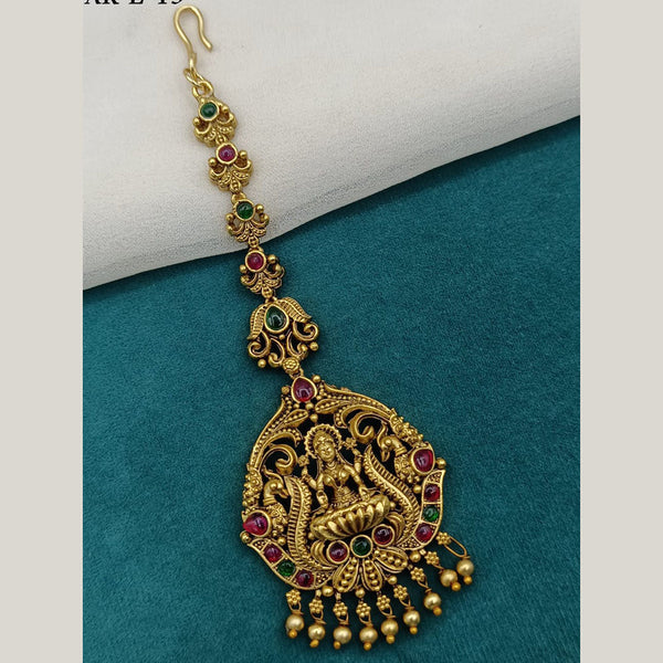 Royal Kundan Jewellery Gold Plated Pota Stone Temple Maangtikka