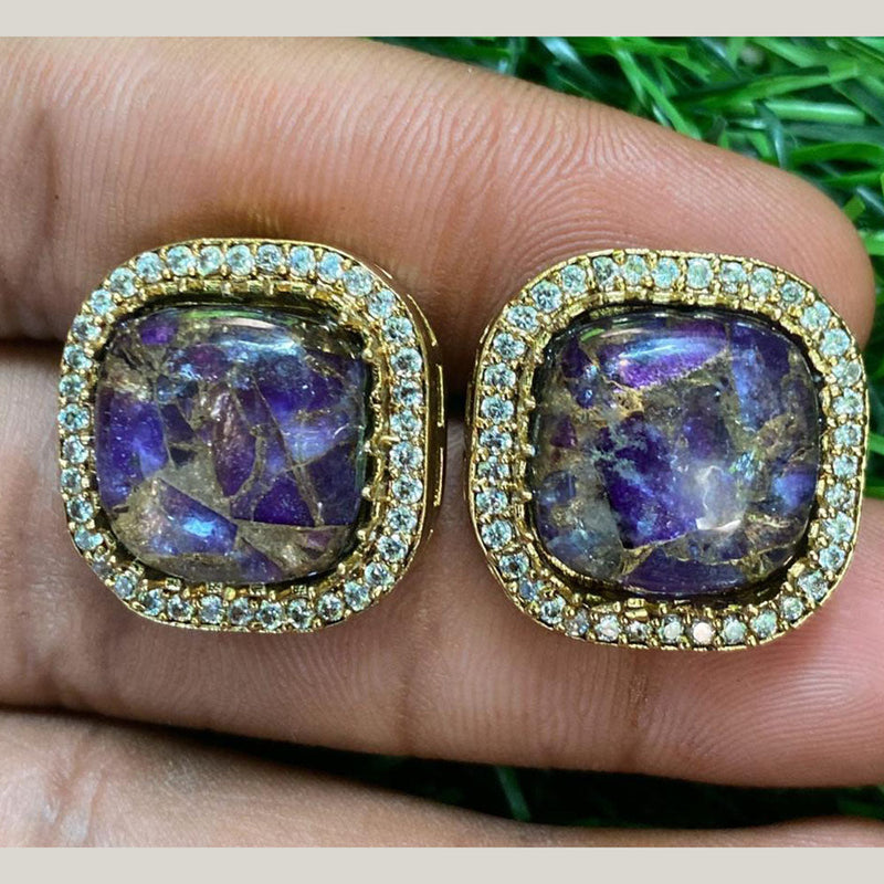 Royal Kundan Jewellery Gold Plated Druzy Stone Studs Earrings