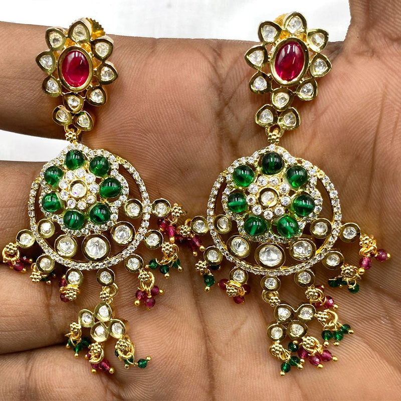 Royal Kundan Jewellery Gold Plated Kundan Stone And Pearls Dangler Earrings