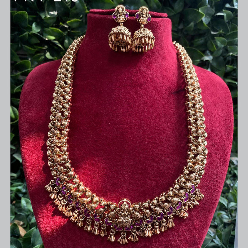 Royal Kundan Jewellery Gold Plated Pota Stone And Temple Long Necklace Set