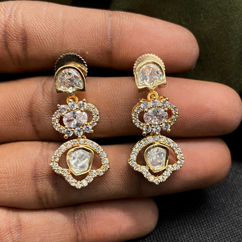 Royal Kundan Jewellery Gold Plated Polki Kundan Dangler Earrings