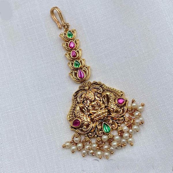 Royal Kundan Jewellery Gold Plated Pota Stone Temple Maangtikka