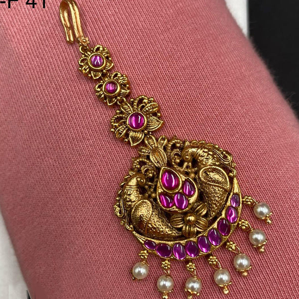 Royal Kundan Jewellery Gold Plated Pota Stone Maangtikka