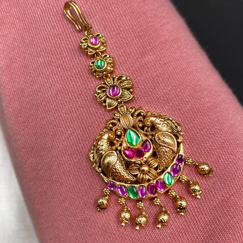 Royal Kundan Jewellery Gold Plated Pota Stone Maangtikka