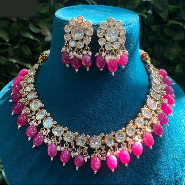 Royal Kundan Jewellery Gold Plated Polki Kundan And Beads Necklace Set