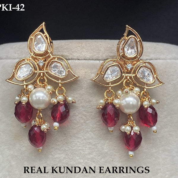 Royal Kundan Jewellery Gold Plated Polki Kundan Dangler Earrings