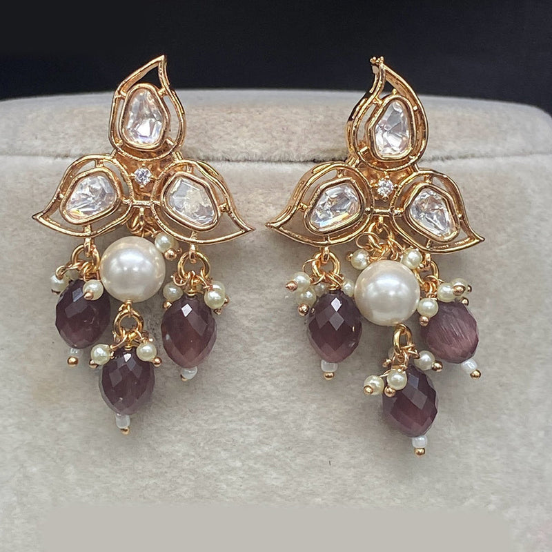 Royal Kundan Jewellery Gold Plated Polki Kundan Dangler Earrings