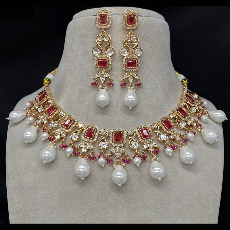 Royal Kundan Jewellery Gold Plated Polki Kundan And Beads Necklace Set