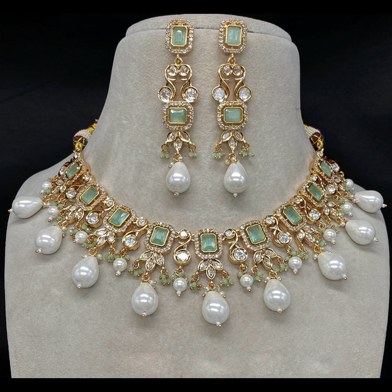 Royal Kundan Jewellery Gold Plated Polki Kundan And Beads Necklace Set