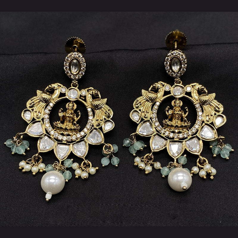 Royal Kundan Jewellery Gold Plated Polki Kundan And Pearls Temple Dangler Earrings