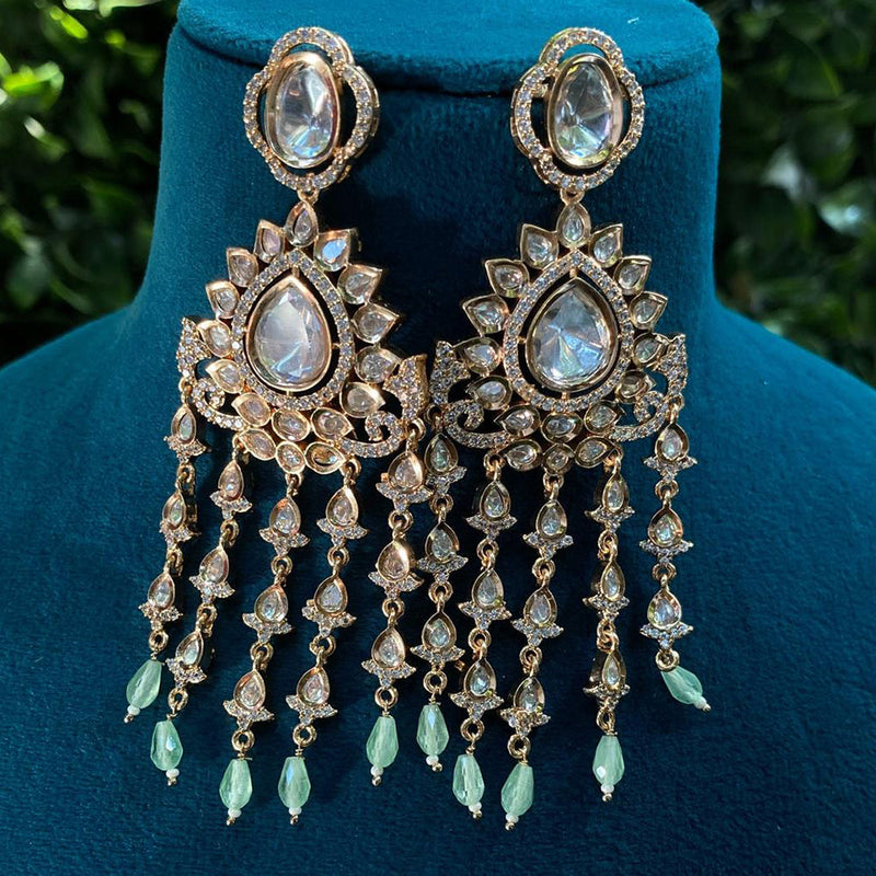 Royal Kundan Jewellery Gold Plated Polki Kundan And Beads Dangler Earrings