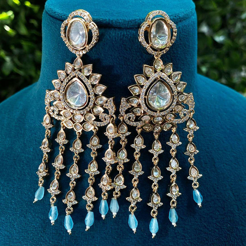 Royal Kundan Jewellery Gold Plated Polki Kundan And Beads Dangler Earrings