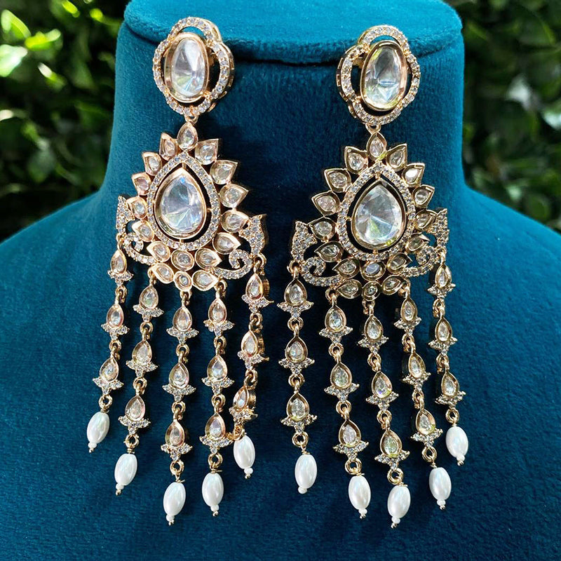 Royal Kundan Jewellery Gold Plated Polki Kundan And Beads Dangler Earrings