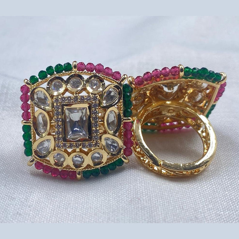 Royal Kundan Jewellery Gold Plated Polki Kundan And Beads Finger Ring