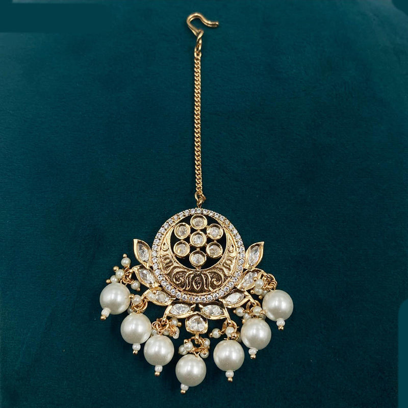 Royal Kundan Jewellery Gold Plated Polki Kundan And Beads Maangtikka