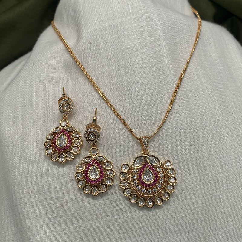 Royal Kundan Jewellery Gold Plated Polki Kundan Chain Pendent Set