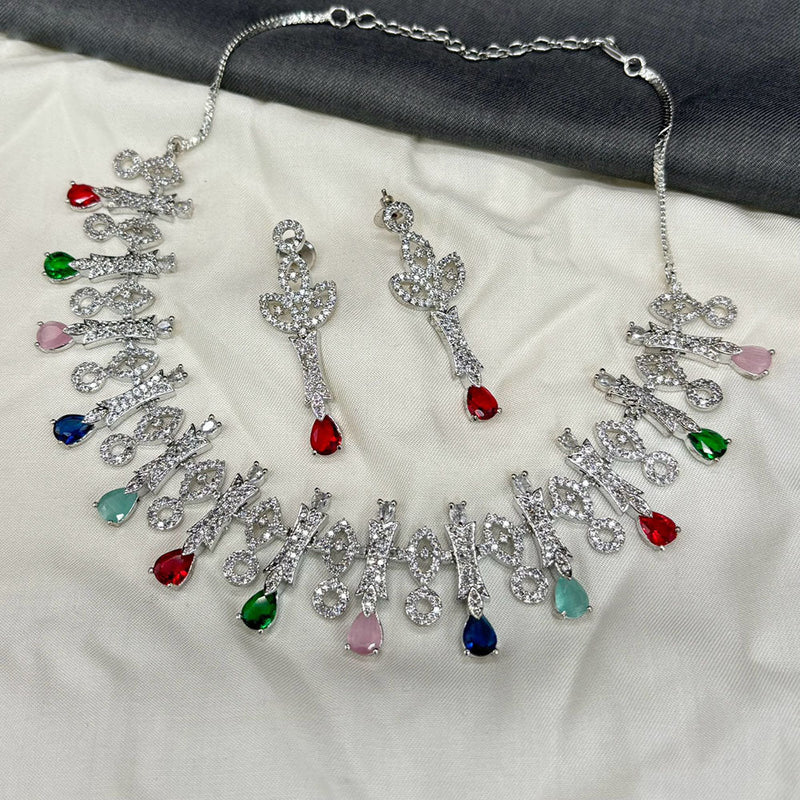 Royal Kundan Jewellery Silver Plated American Diamonds Necklace Set