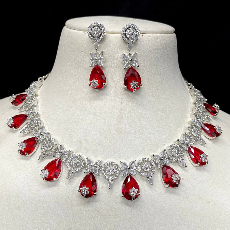 Royal Kundan Jewellery Silver Plated American Diamonds Necklace Set