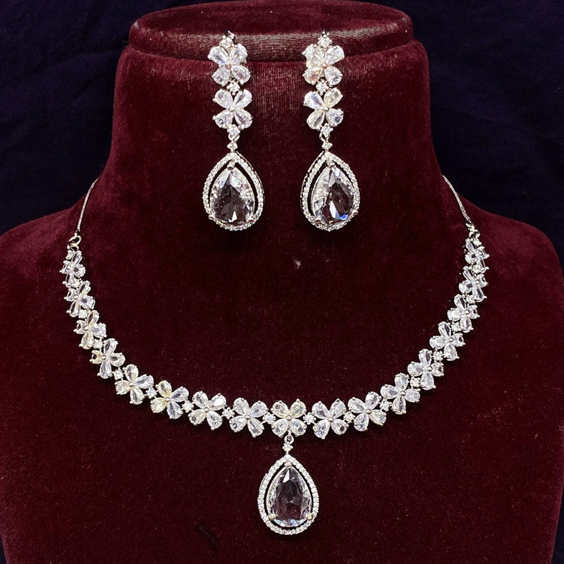 Royal Kundan Jewellery Silver Plated American Diamonds Necklace Set