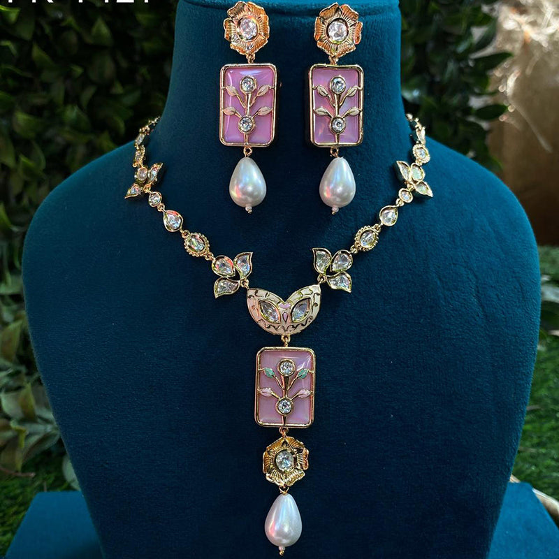 Royal Kundan Jewellery Gold Plated Polki Kundan Meenakari Necklace Set