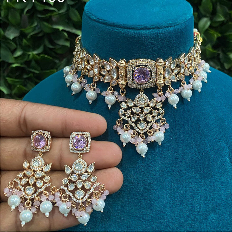 Royal Kundan Jewellery Gold Plated Polki Kundan And Pearls Choker Necklace Set